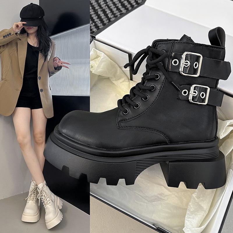 Autumn and Winter Harajuku Cool Handsome Rock Punk Street Mid-tube Locomotive Knight Martin Muffin Thick-soled Thick-heeled Hipster Boots Shoes