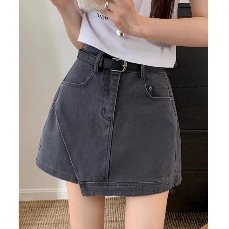 

Plus Size Women s High Waist Irregular Denim A-line Skirt Medium сірий колір