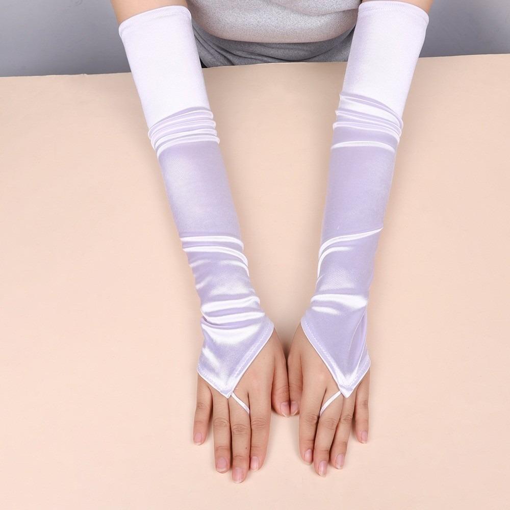 Satin Hook Finger Gloves Solid  Retro Long Fingerless Gloves New Women Gloves  Wedding Bride