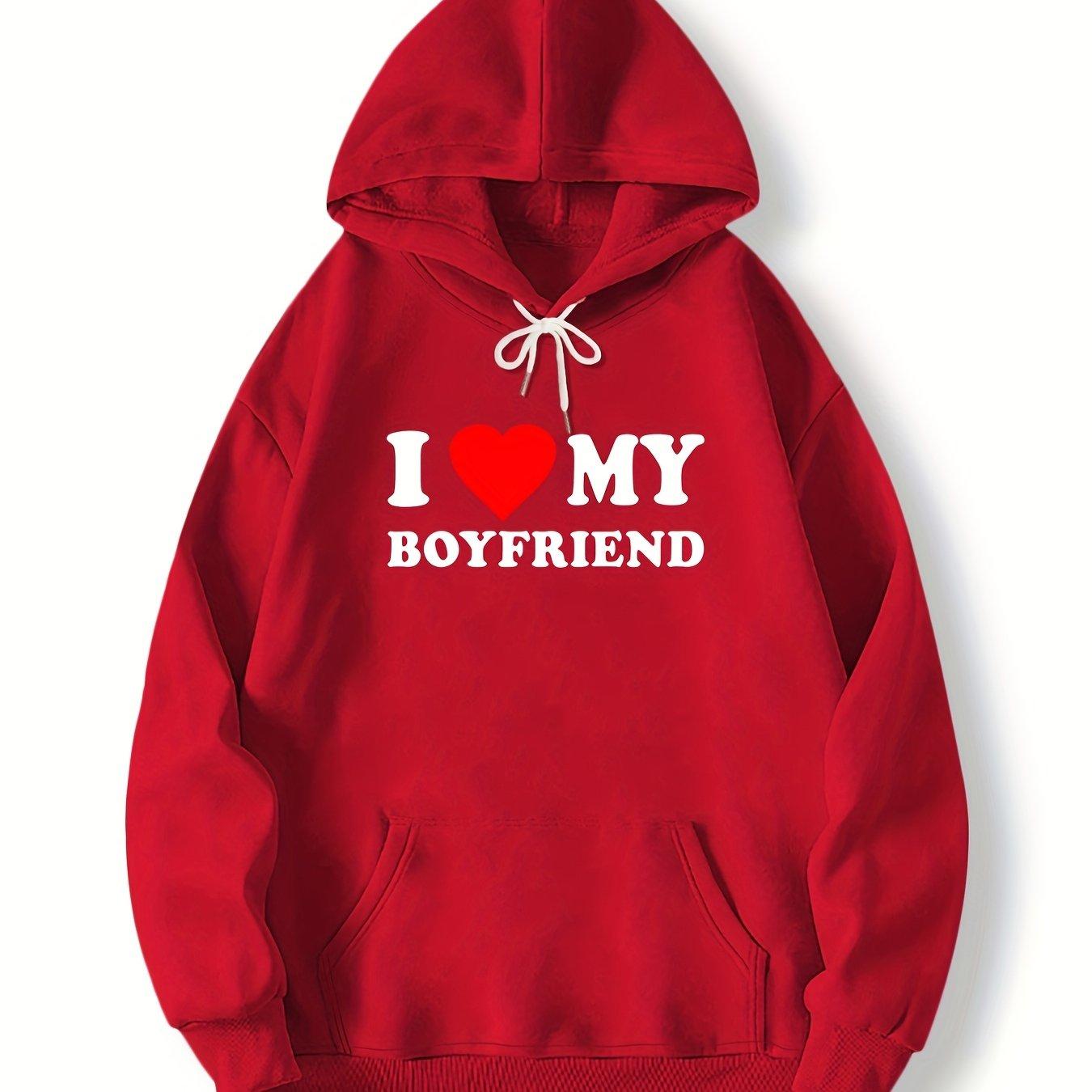 

Пуловер з принтом I Love My Boyfriend, світшот з капюшоном і кенгуру, вуличний одяг, подарунки для подруги, хлопця XL червоний