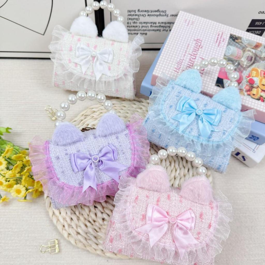 Cute Butterfly Crossbody Bag with Pearl Accent and Plush Rabbit Ears for Little Girls
