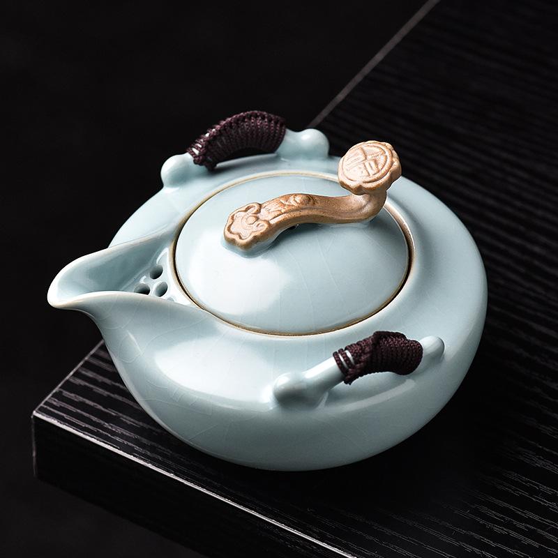 230ML - Chinese Ru Kiln Hand Grab Pot Large Ceramic Sky Blue Tea Pot
