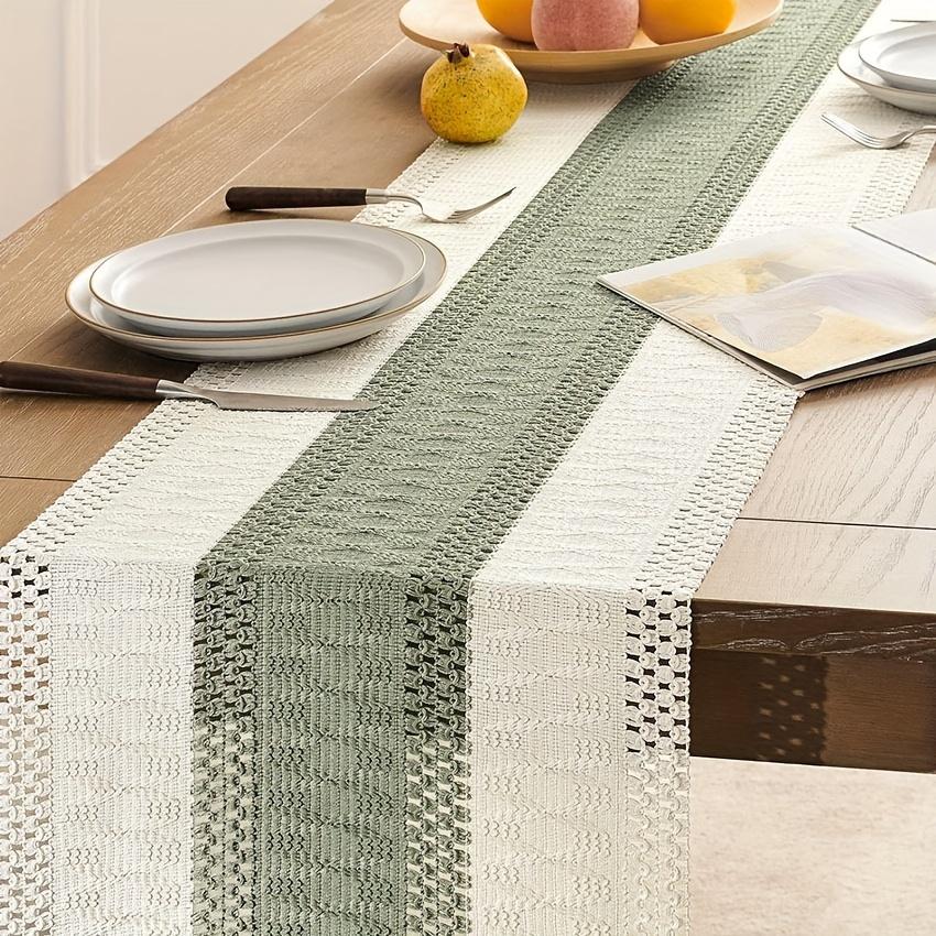 1pc Macrame Style Bicolor Stitching Table Runner, Boho Table Runners Long, Farmhouse Woven Home Decor For Restaurant