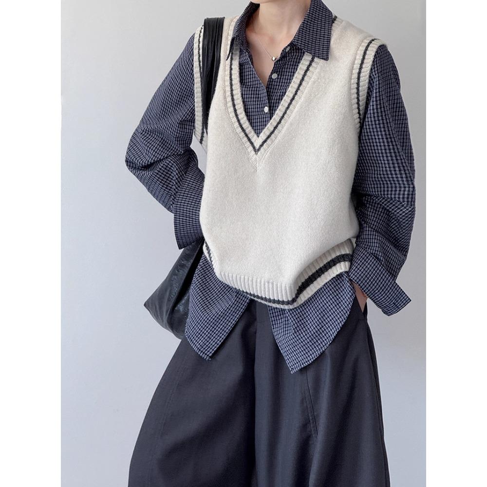 DIMANAF 2025 Svetry pro plnoštíhlé Vesta Podzimní Dámské Jednobarevné Svetry s V-výstřihem Pletené Volné Šedý Béžový Svetr