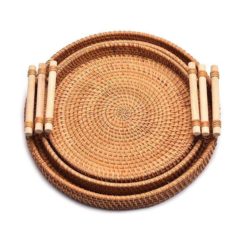 Vietnam Woven Autumn Vine Fruit Basket - Round Bread & Nut Plate for Living/Dining Room Storage