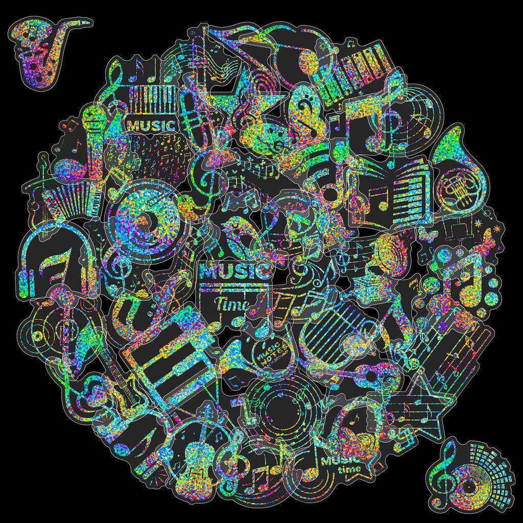 50 Silver Laser Music Music Notes Stickers Pet Colorful Decorative Stickers Personalized Diy Stickers