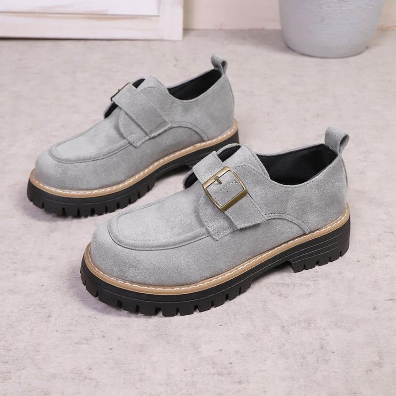 Large size buckle low-top single shoes women's thick heel platform retro lazy board shoes wish