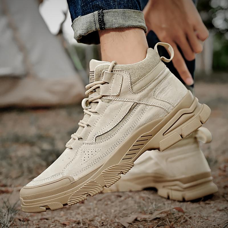 Men's High Top Shoes Plush Style Men's Outdoor Hiking Shoes Trend Men's Work Clothes Shoes Thick Soled Men's Casual Shoes