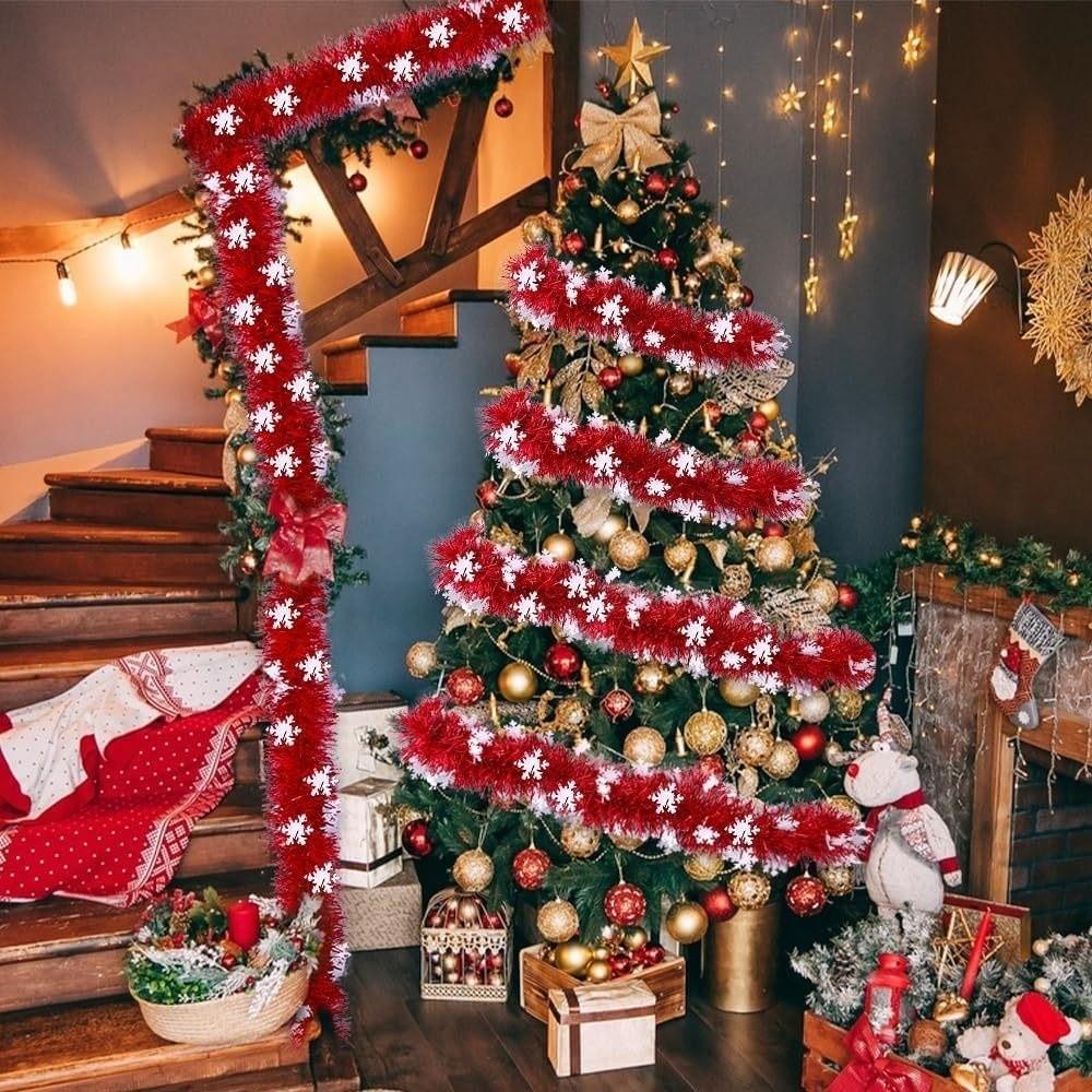 Metallic Christmas Snowflake Tinsel Garland for Christmas Tree Decoration