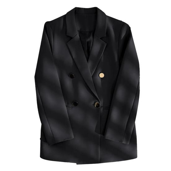 

Женский пиджак с лацканами и длинным рукавом, двубортный повседневный кардиган, куртка, универсальный, однотонный S чёрный