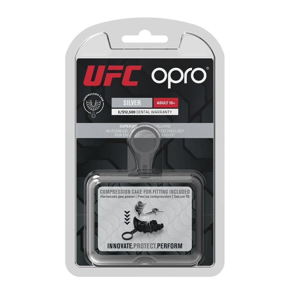 OPRO Mouthguard Mouthpiece Sports Mouthpiece Made In England "Self-Fit/Silver Level" [Official Store] (For Adults, UFC/White & Silver)