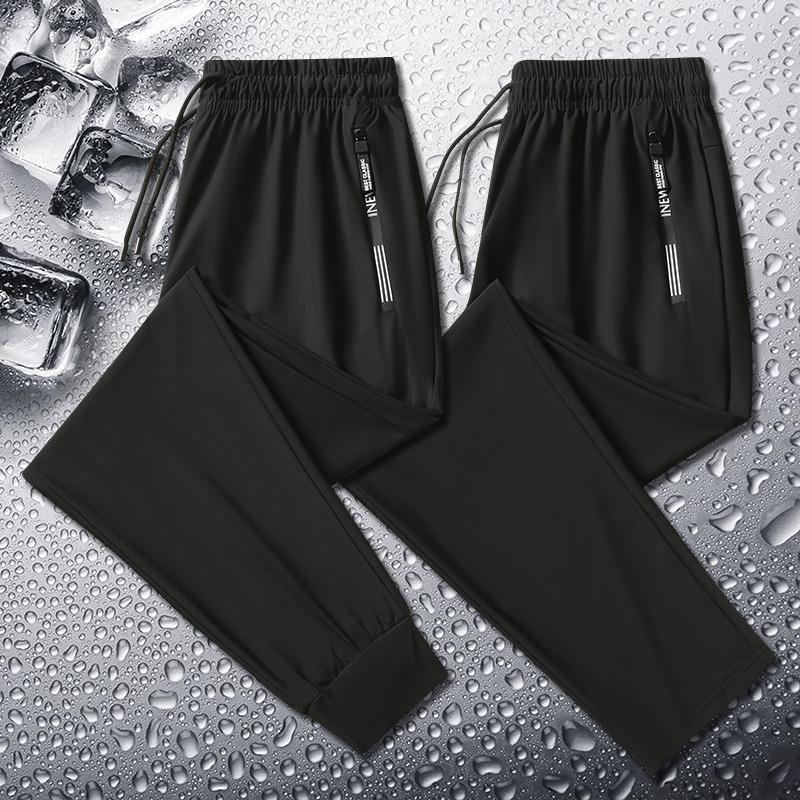 Men's Summer Ice Silk Elastic Men's Casual Pants Versatile Straight Sports Quick Drying Fattened Plus Long Pants Boys