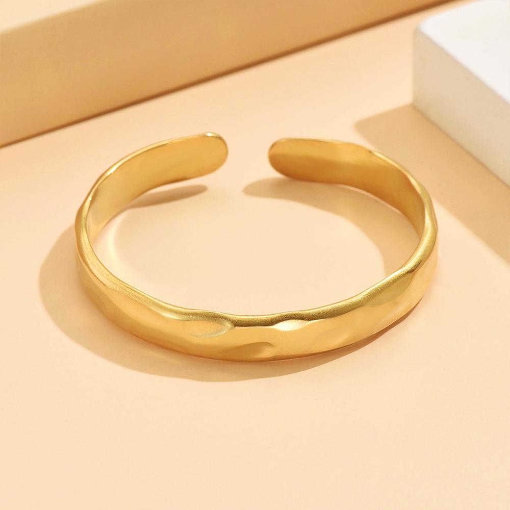 European & American Boyfriend Style Irregular Hammered Stainless Steel Women's Open Bangle Bracelet