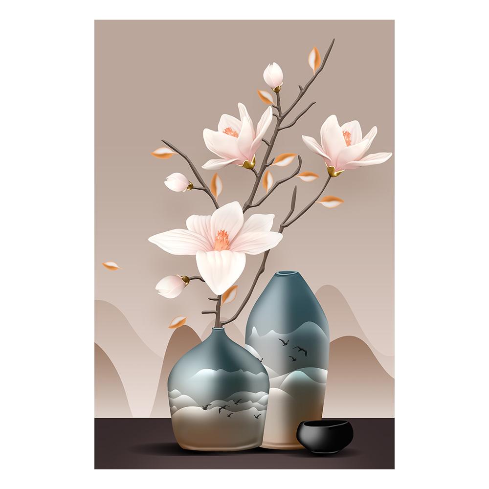 Retro Blumen Leinwandgemälde Wandkunst Bilder Chinesischer Stil Vintage Poster und Drucke für Wohnzimmer Flur Dekor