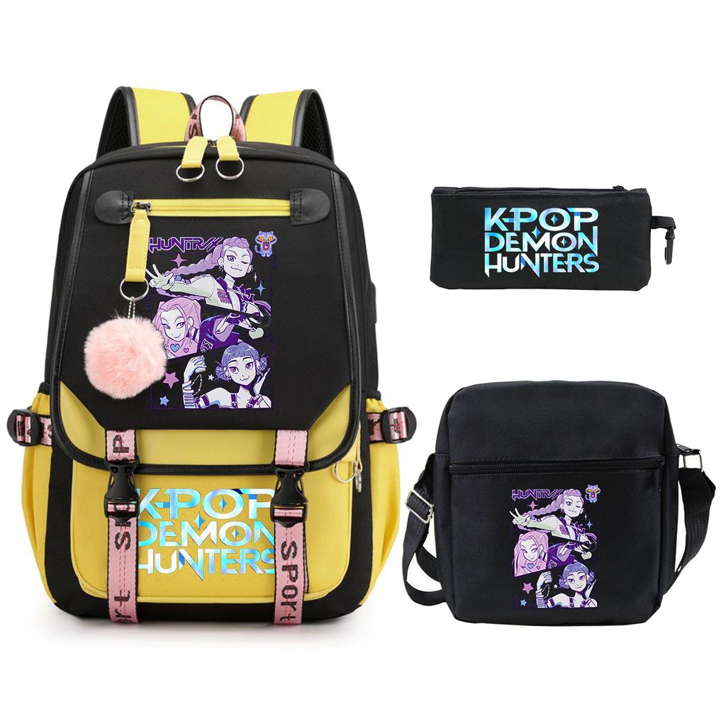Demon Hunters Peripheral Printing Children's Fashion Backpack Cross-border Large Capacity Primary and Secondary School Student Leisure School Bag Set