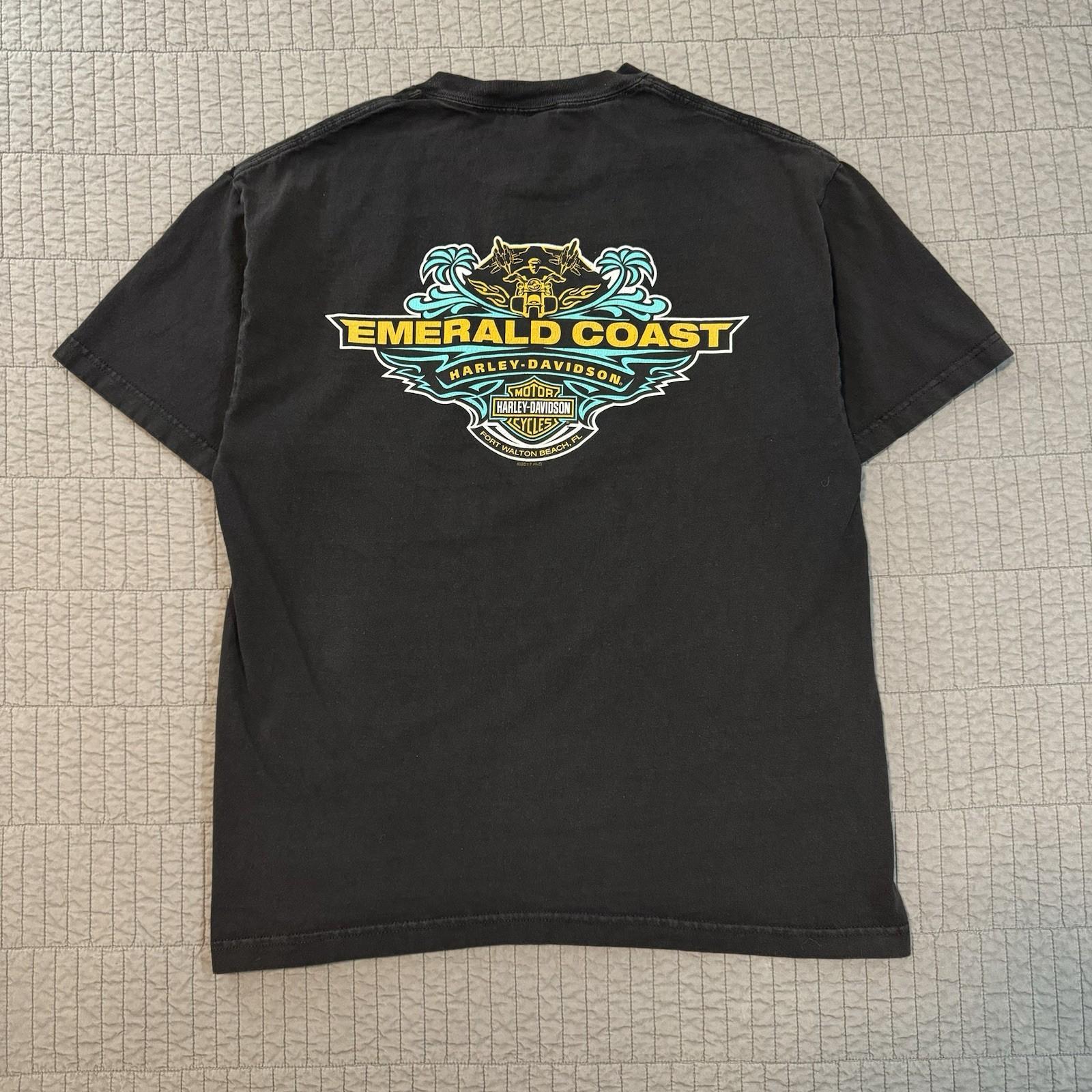 Harley Davidson T Shirt Men s Large Black Emerald Coast Florida Biker Motorcycle Unisex T-Shirt S