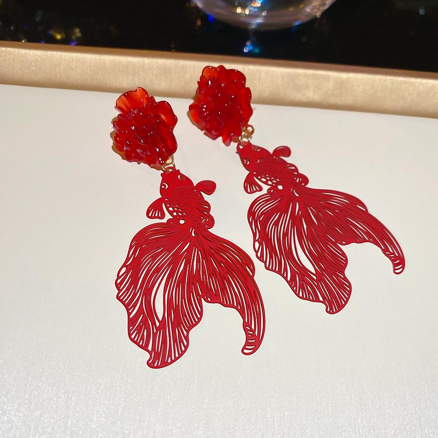 

Ретро Серьги-пусеты Красный Анкор с геометрическим цветком - Высококлассные, Модные, Универсальные для женщин