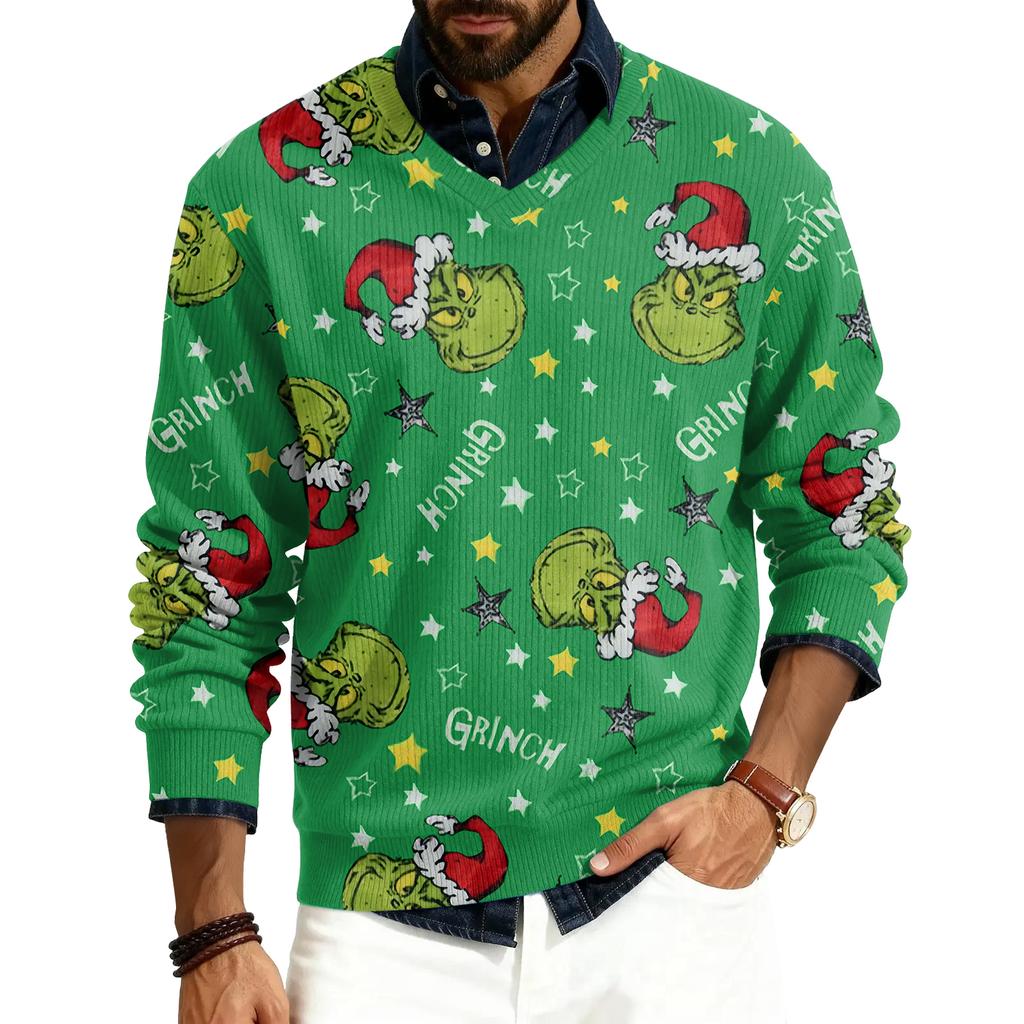 Men's V-neck Long Sleeve Ribbed Knit Pullover