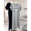 Letter Print Dress,a Mid-length Over-the-knee Slit T-shirt for Women's Summer Casual Wear