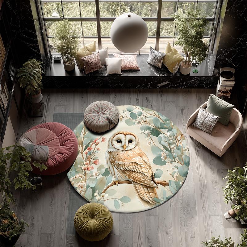Leaf Bird,Round Area Rug,Carpet Rug for Living Room Bedroom Sofa Playroom Decor,Non-slip Floor Mat