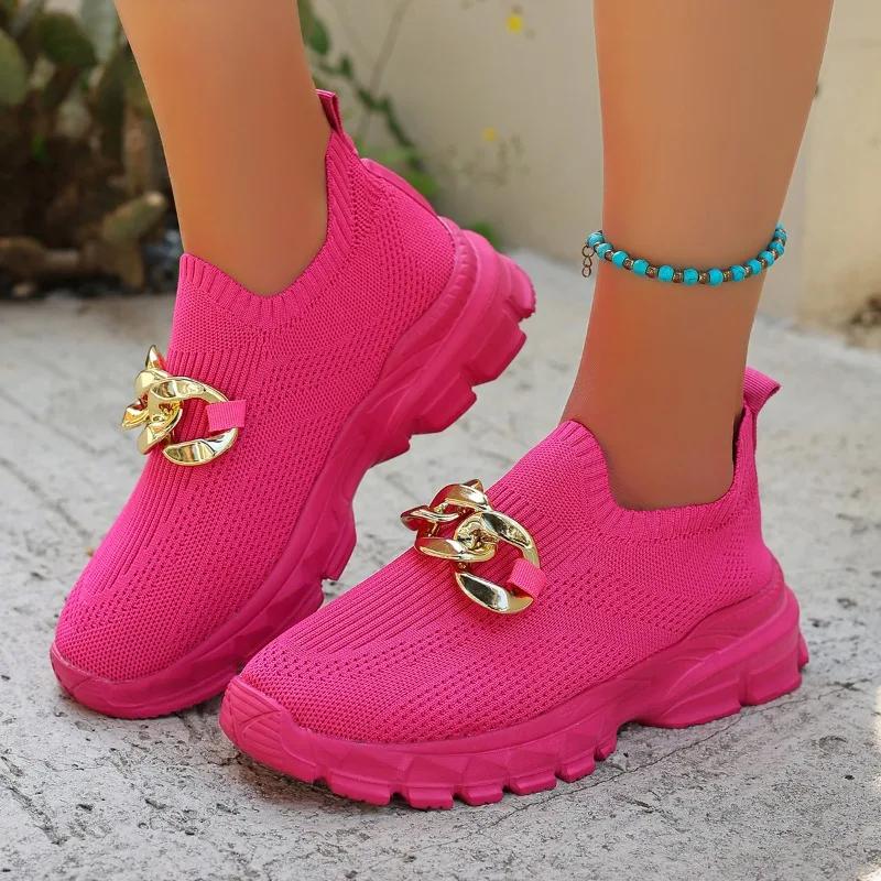 Ladies Shoes 2025 New Slip-on Women's Vulcanize Shoes Metal Decoration Plus Size Outdoor Casual Breathable Sneakers