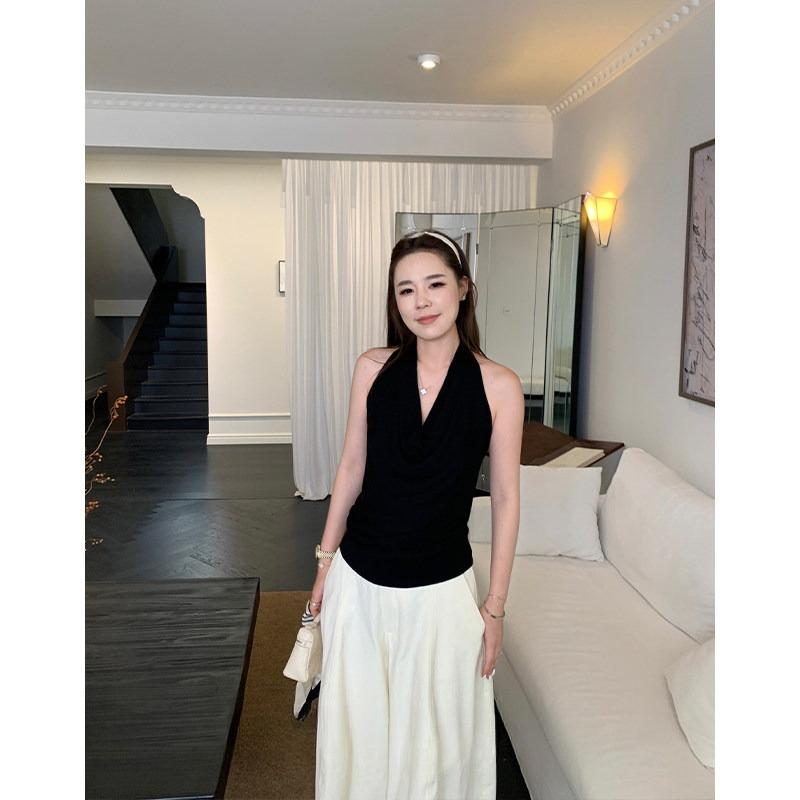 Women Summer Cool Feeling Lyocell Cowl Neck Cami Tank Top Solid Color Fashion Sleeveless Designer Style Casual Top