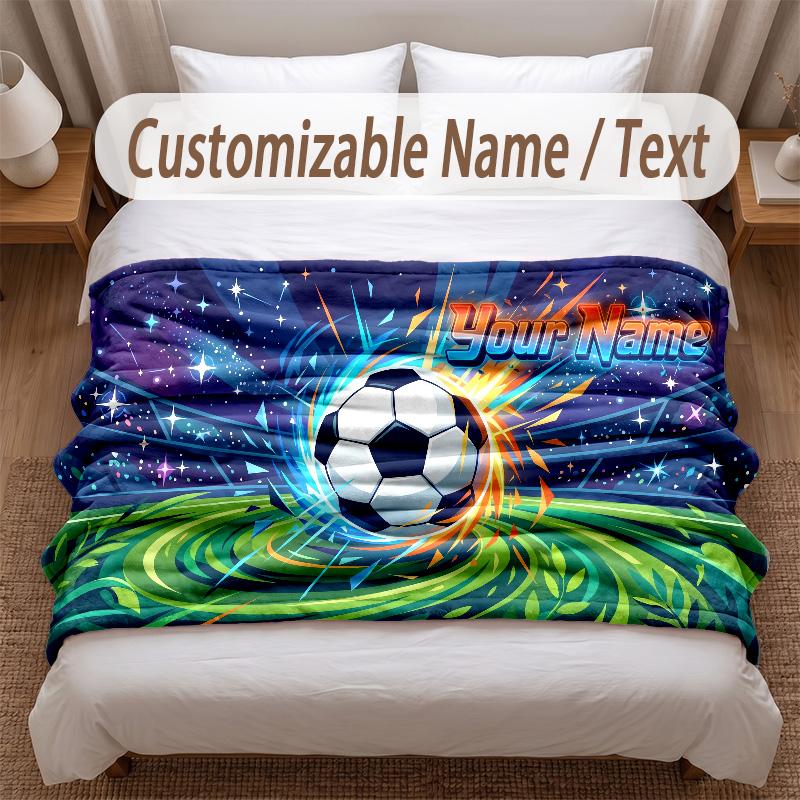Soccer Theme Soft Blanket Personalized Custom Name Text Print Warm Blanket Home Sofa Bedroom Decor