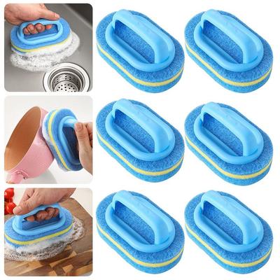 Thickened Kitchen Pot Brush with Handle Reusable Sponge Cleaning Brush Double Layer Floor Brush