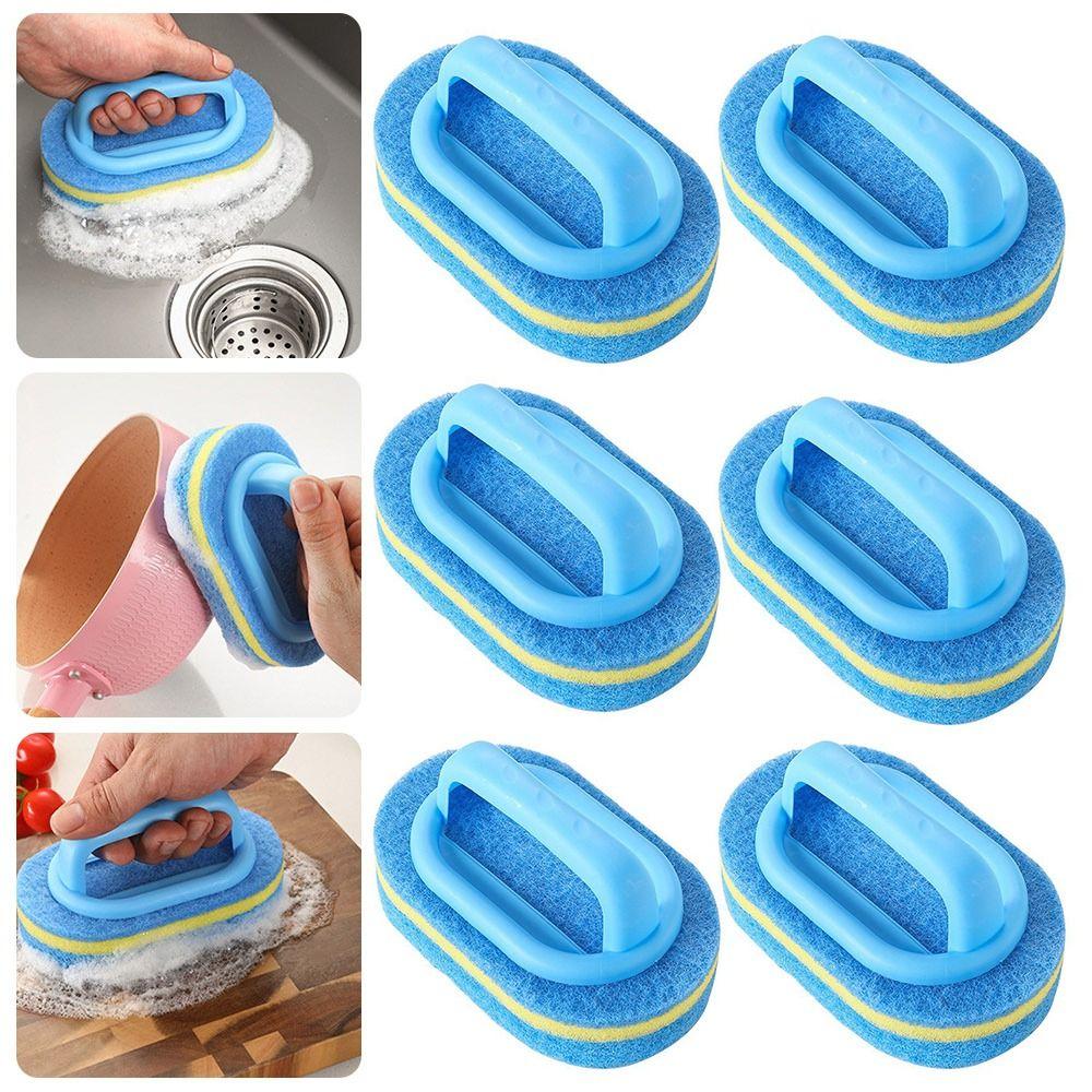 Thickened Kitchen Pot Brush with Handle Reusable Sponge Cleaning Brush Double Layer Floor Brush