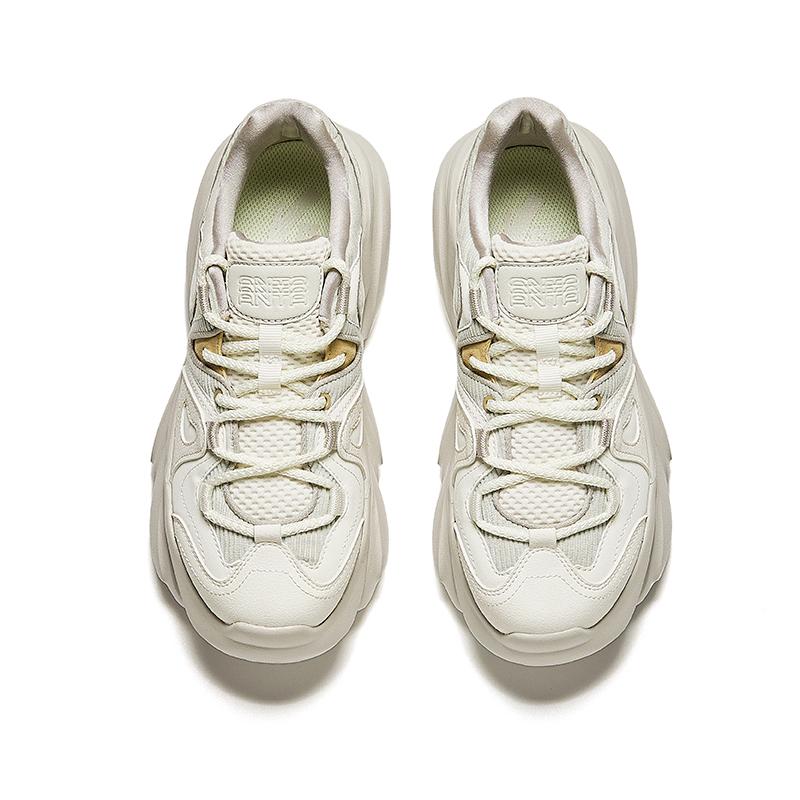 Anta Lifestyle Series Trendy Thick Durable Lightweight Low-Top Casual Shoes Women sneaker Ivory-White 122438886R-1