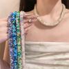 Colorful Necklace Handmade Beaded Clavicle Chain Trend Glass Beads Choker  for Women