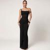 GD-solid Color Sexy Waist See-through Tube Top Strap Design Slanted Shoulder Dress