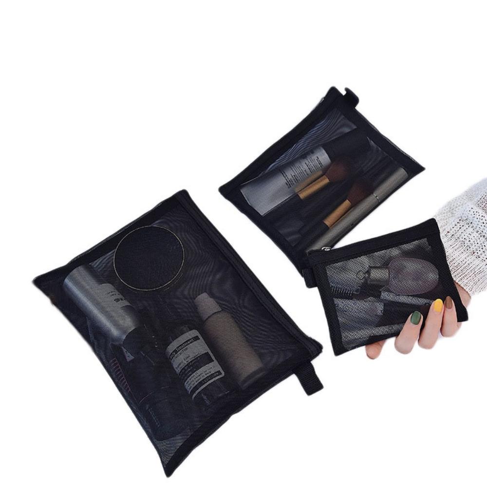 Black Mesh Makeup Bags Women Girls Cosmetic Bag Organizer Travel Portable Wash L