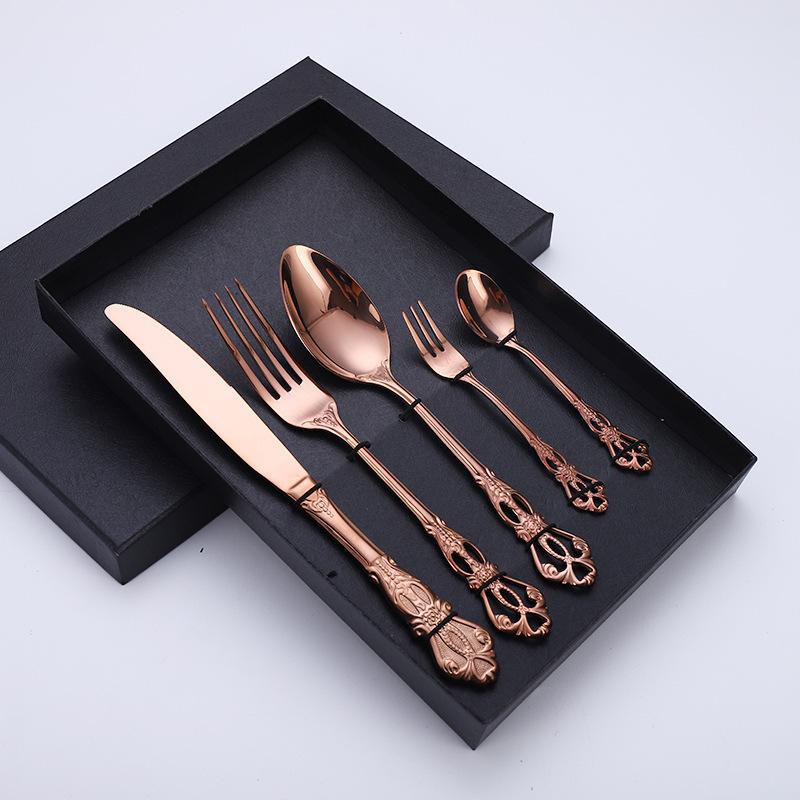 5pcs Cutlery Set Gold Dinnerware Stainless Steel Royal Spoon Forks Knives Kitchen Western Dinner Silverware Tableware Gift