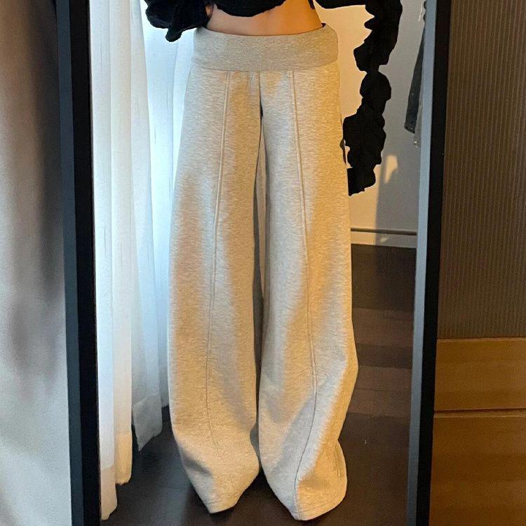 

Gray High-Waisted Women s Plus Size Wide-Leg Pants - Slimming and Versatile Korean Style for Spring Small серый