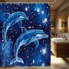 1pc Magical Blue Dolphins Shower Curtain - Ethereal Ocean Scene with Stars & Sparkles, Whimsical Fantasy Style Polyester Fabri