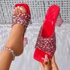 Fashion Women High Heels Sandals Summer Square Head Shallow Mouth Women Shoes Rhinestone Crystal Thick Heel Sandals Sandalias De Mujer