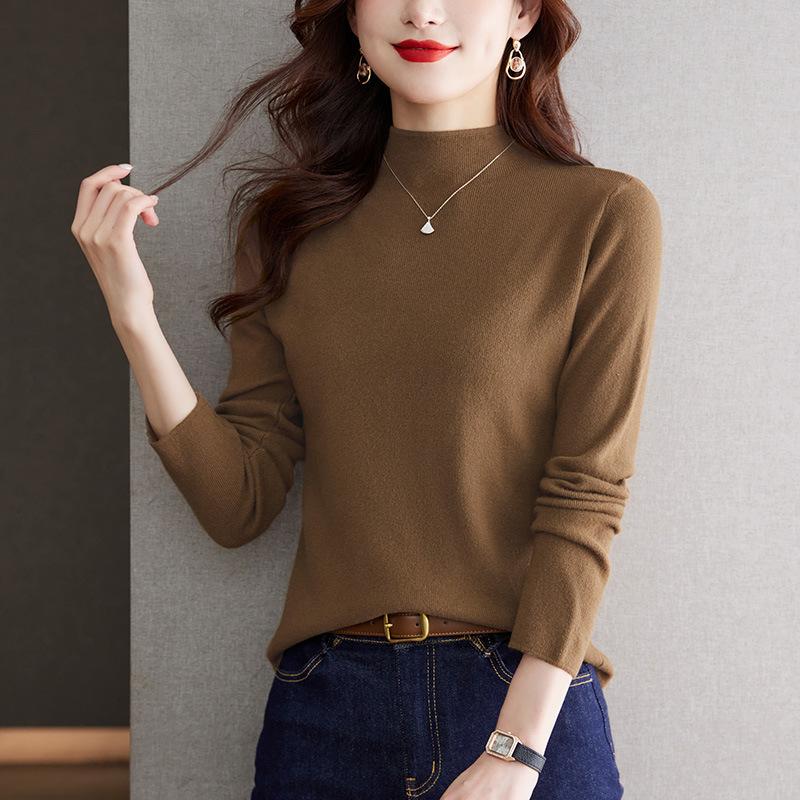 Soft and Glutinous Knitted Base Blouse for Womens Spring Updated Sweater with Half Turtleneck Long-sleeved Knitted Sweater
