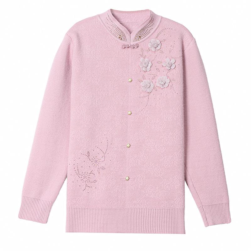 Mom's Red Winter Sweater - Velvet-Thickened Base Layer for Weddings, Mother-in-Law Approved, Zodiac Year Style for Middle-Aged & Elderly Women