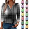 Women V Neck Loose Fit Casual Top Three Quarter Sleeve Button Cuff Lightweight Comfortable Blouse for Everyday Wear