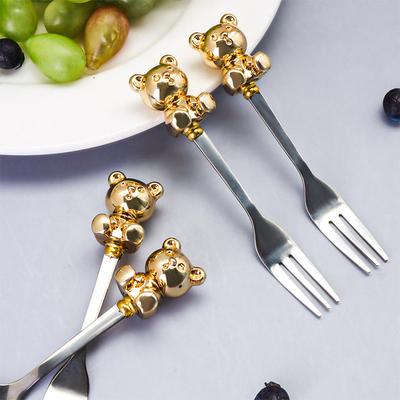 Creative Cute Cartoon Bear Coffee Spoon Dessert Fork Afternoon Tea Fruit 304 Stainless Steel Tableware Cutlery Kitchen Dining