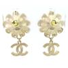 Excellent CHANEL Pierce COCO Mark Flower Rhinestone Faux Pearl Swing A22K Used
