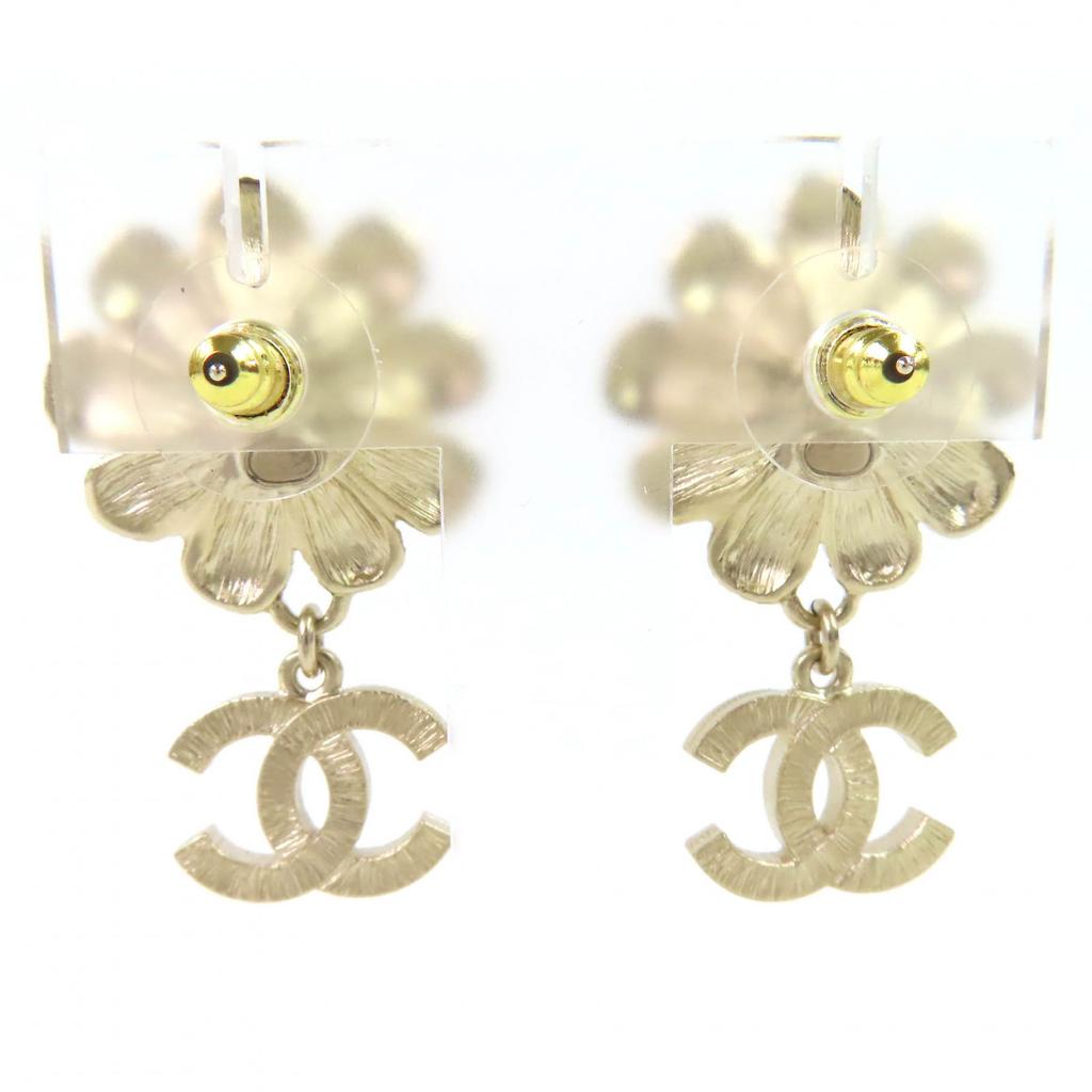 Excellent CHANEL Pierce COCO Mark Flower Rhinestone Faux Pearl Swing A22K Used