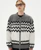 TRILLION Washable Nordic Jacquard Collar Neck 2-Way Zip-Up Knit [Gray]