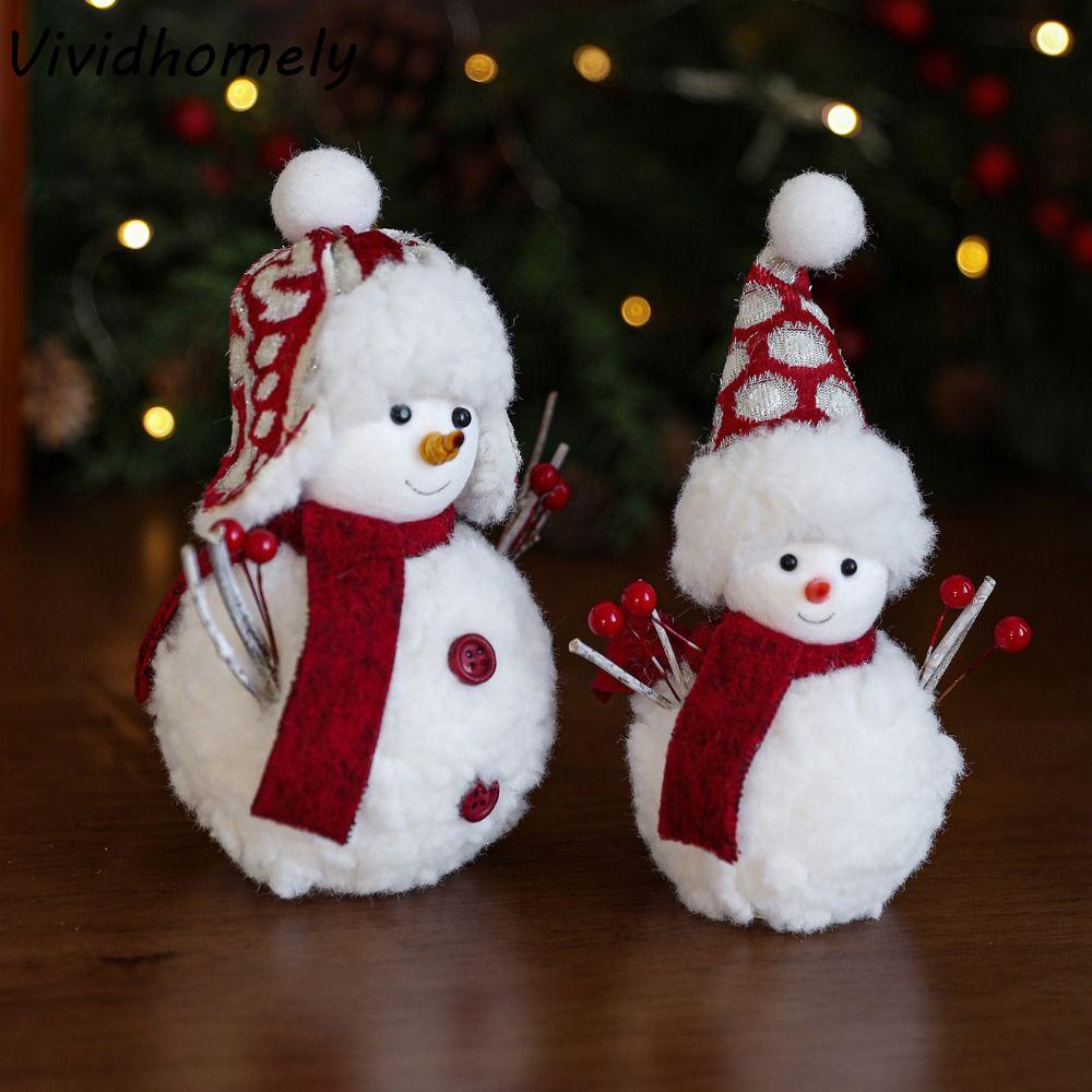 Kawaii Cartoon Christmas Snowman Ornaments White Soft Plush Snowman Doll Simulation Knitted Xmas Decoration Christmas Table