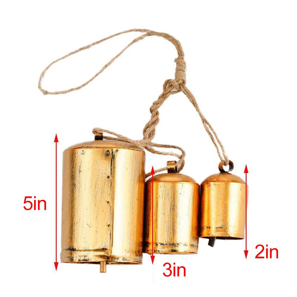 3pcs Handmade Giant Metal Harmony Christmas Hanging Cow Bells - Complete Set of 3 Rustic Style Bells On Jute Rope