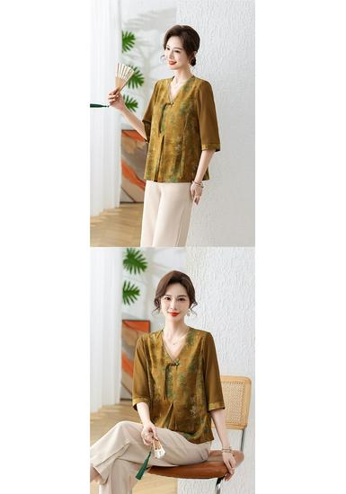 2026 Stylish Seven-Point Sleeve Summer Shirt for Middle-Aged Women