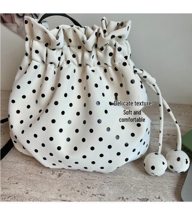 Women's Polka Dot Drawstring Shoulder Bag - Large Capacity Pleated PU Leather Crossbody for Fashion & Commute