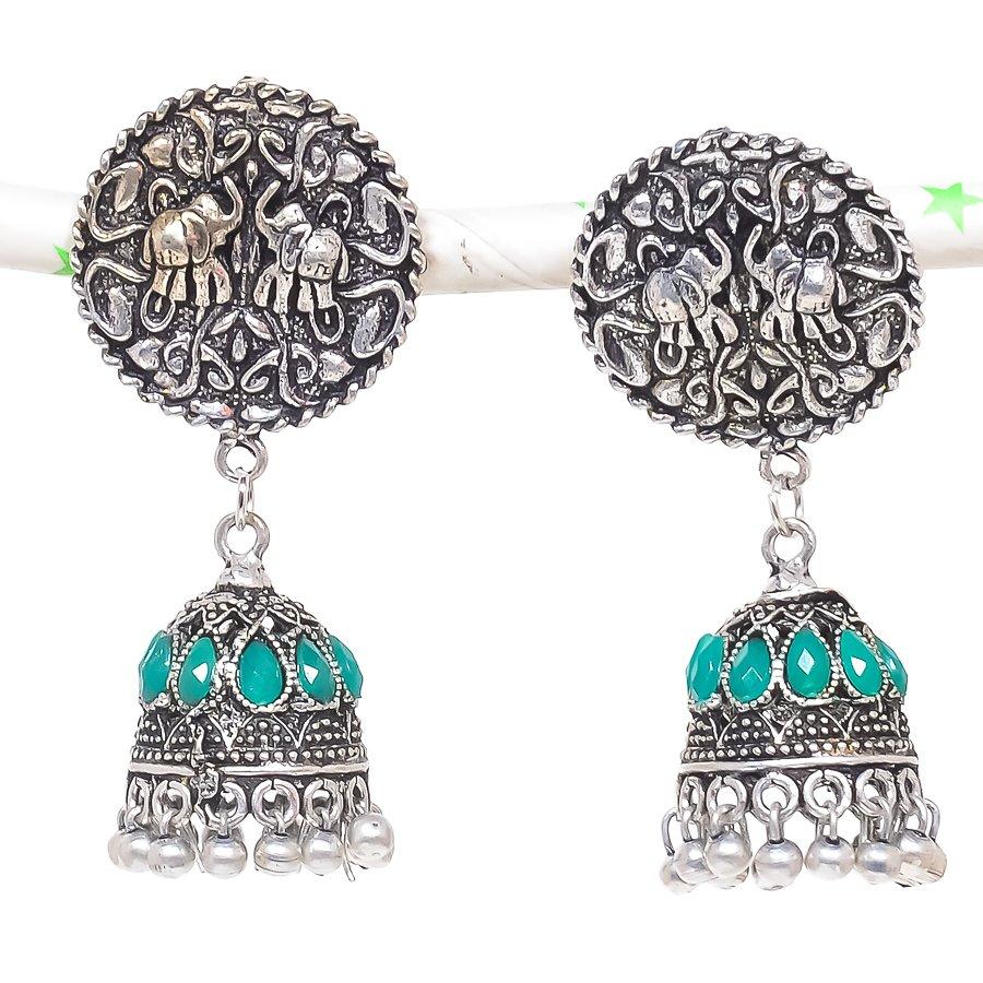 

Натуральные индийские серьги Jhumki с драгоценным камнем, серебряные серьги в племенном стиле Бали, 2,17 дюйма, W4P99