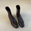 Retro low-heeled thin boots, rear zipper square head thin elastic boots, women's versatile commuter temperament short boots.